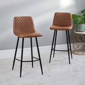 Faux leather bar stool diamond stitched modern style - Ripley Bar Stool - Tan (Set of 2)