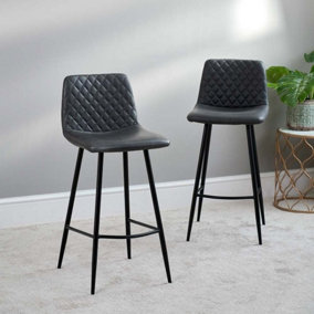 Faux Leather Bar Stool modern style diamond stitched with foot rest - Ripley Bar Stool - Grey (Set of 2)