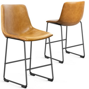 Faux Leather Bar Stools Set of 2 with Back-64cm