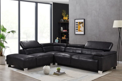 Faux Leather Black Suede Left Hand Facing Corner Sofa