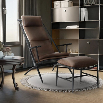 Faux Leather Brown Fernanda Accent Chair With Footstool