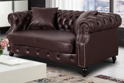 Faux Leather Brown Richmond 2 Seater Chesterfield Sofa