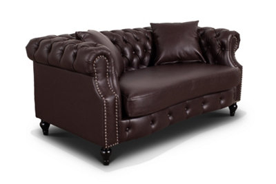 Faux Leather Brown Richmond 2 Seater Chesterfield Sofa