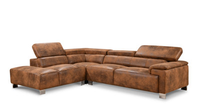 Faux Leather Brown Suede Left Hand Facing Corner Sofa