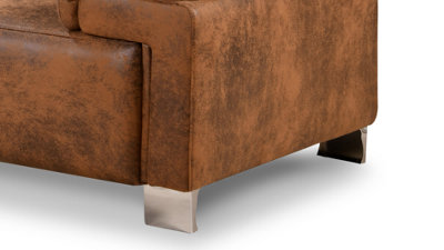 Faux Leather Brown Suede Left Hand Facing Corner Sofa