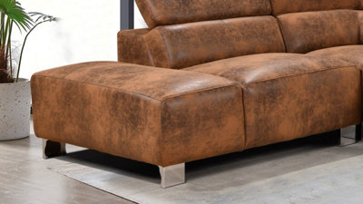 Faux Leather Brown Suede Left Hand Facing Corner Sofa