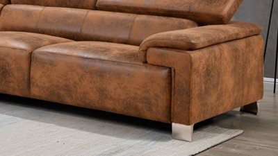 Faux Leather Brown Suede Left Hand Facing Corner Sofa