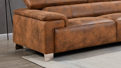 Faux Leather Brown Suede Right Hand Facing Corner Sofa