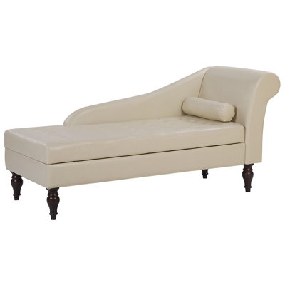 Faux Leather Chaise Lounge with Storage Light Beige PESSAC II