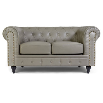 Faux Leather Chesterfield 2 Seater Sofa - Grey