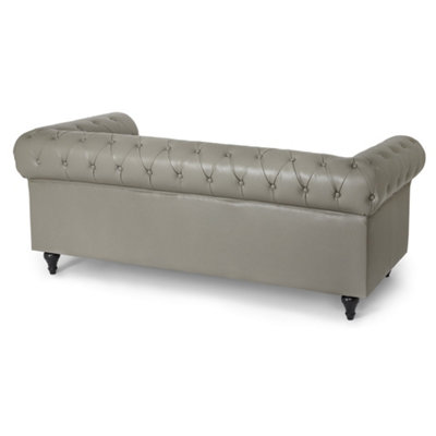 Faux Leather Chesterfield 2 Seater Sofa - Grey