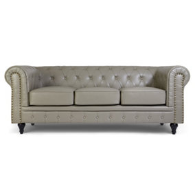 Faux Leather Chesterfield 3 Seater Sofa - Grey