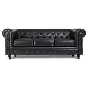 Faux Leather Chesterfield Sofa Suite - Black