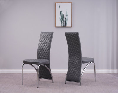 Faux Leather Dining Chairs Pack of 4 in Grey with Chrome Frame