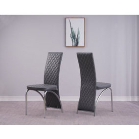 Faux Leather Dining Chairs Pack of 4 in Grey with Chrome Frame