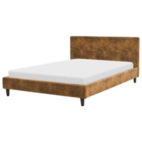 Faux Leather EU Double Size Bed Brown FITOU