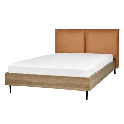 Faux Leather EU Double Size Bed Golden Brown LIMANTON | DIY at B&Q