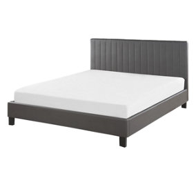 Faux Leather EU Double Size Bed Grey POITIERS