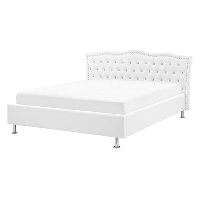 Faux Leather EU Double Size Bed White METZ