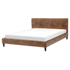 Faux Leather EU King Size Bed Brown FITOU