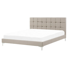 Faux Leather EU King Size Bed Taupe AMBERT