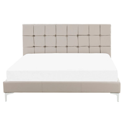 Faux Leather EU King Size Bed Taupe AMBERT