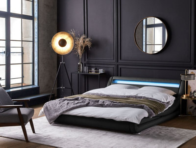 Faux Leather EU Super King Bed with LED Black AVIGNON