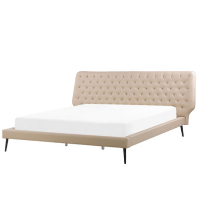 Faux Leather EU Super King Size Bed Beige ESSONNE