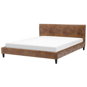 Faux Leather EU Super King Size Bed Brown FITOU