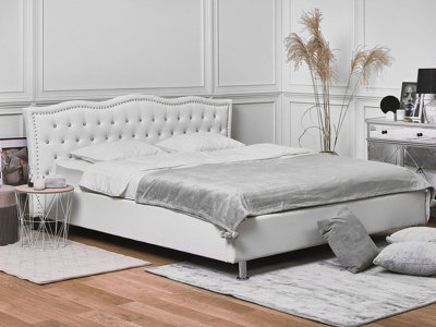 Faux Leather EU Super King Size Ottoman Bed White METZ
