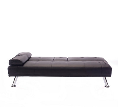 Faux Leather Folding Sofa Bed With Cup Holders Cinema Style, Black