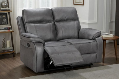 Faux Leather Grey 2 Seater Manual Recliner Sofa