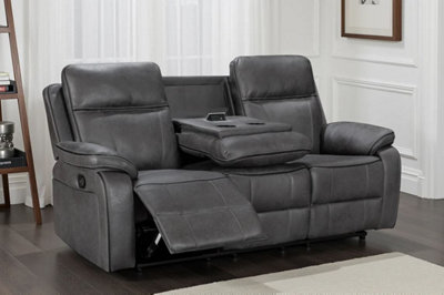 Faux Leather Grey 3 Seater Manual Recliner Sofa