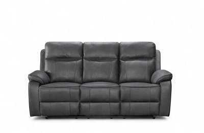 Faux Leather Grey 3 Seater Manual Recliner Sofa
