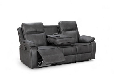 Faux Leather Grey 3 Seater Manual Recliner Sofa