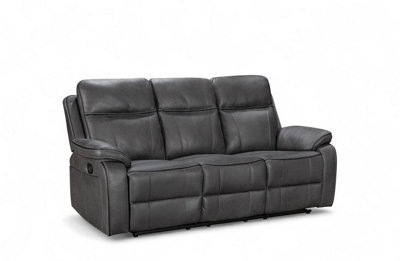 Faux Leather Grey 3 Seater Manual Recliner Sofa