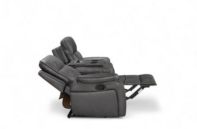 Faux Leather Grey 3 Seater Manual Recliner Sofa