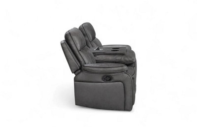 Faux Leather Grey 3 Seater Manual Recliner Sofa