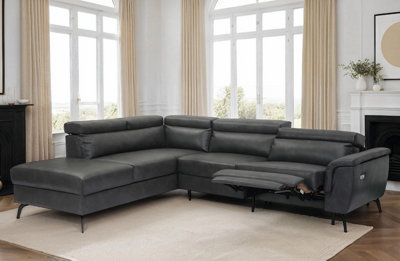 Faux Leather Grey Reclining Corner Sofa with Storage Left Hand Facing Sofa