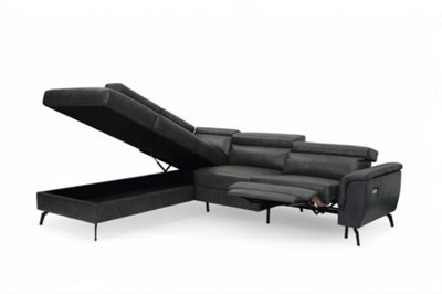 Faux Leather Grey Reclining Corner Sofa with Storage Left Hand Facing Sofa