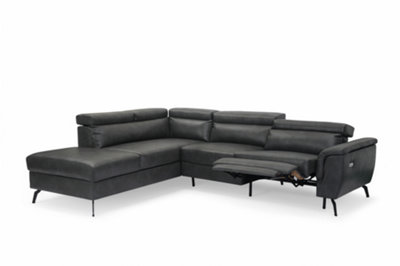 Faux Leather Grey Reclining Corner Sofa with Storage Left Hand Facing Sofa