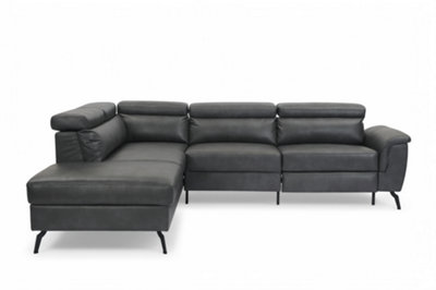 Faux Leather Grey Reclining Corner Sofa with Storage Left Hand Facing Sofa
