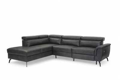 Faux Leather Grey Reclining Corner Sofa with Storage Left Hand Facing Sofa
