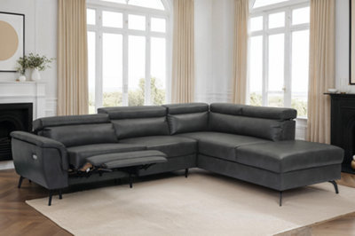 Faux Leather Grey Reclining Corner Sofa with Storage Right Hand Facing