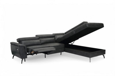 Faux Leather Grey Reclining Corner Sofa with Storage Right Hand Facing