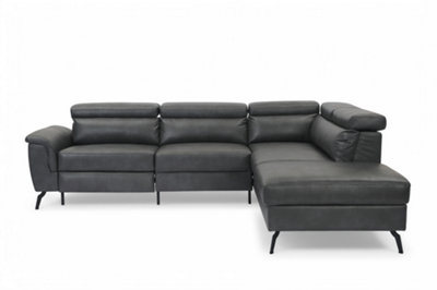 Faux Leather Grey Reclining Corner Sofa with Storage Right Hand Facing