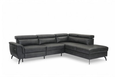 Faux Leather Grey Reclining Corner Sofa with Storage Right Hand Facing