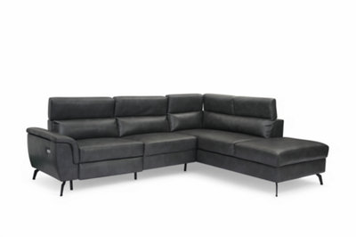 Faux Leather Grey Reclining Corner Sofa with Storage Right Hand Facing