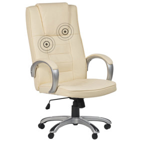 Faux Leather Heated Massage Chair Beige GRANDEUR II