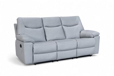 Faux Leather Light Grey 3 Seater Manual Recliner Sofa COLUMBIA